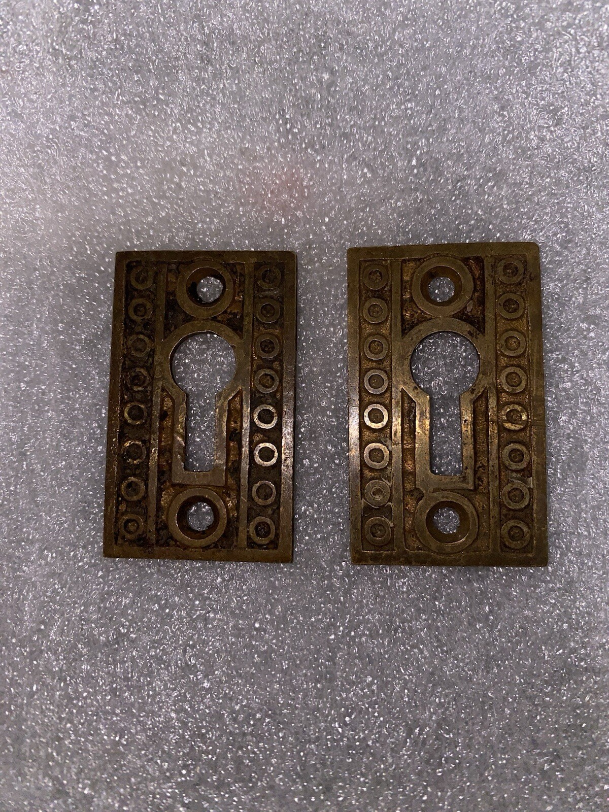 Antique Pair Of Norwalk Brass EastLake Design KeyHole Cover Escutcheons