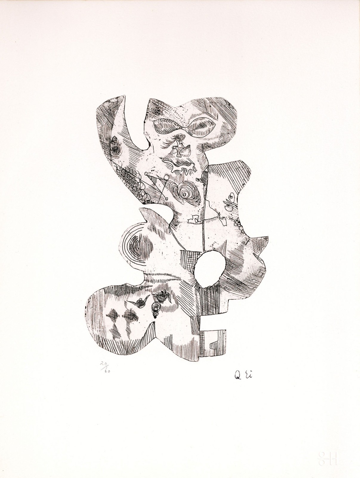 Ei-Q Japan Copperplate Print SCALE III Stamped Signed “Work 13” 32.5×24.5cm 1976