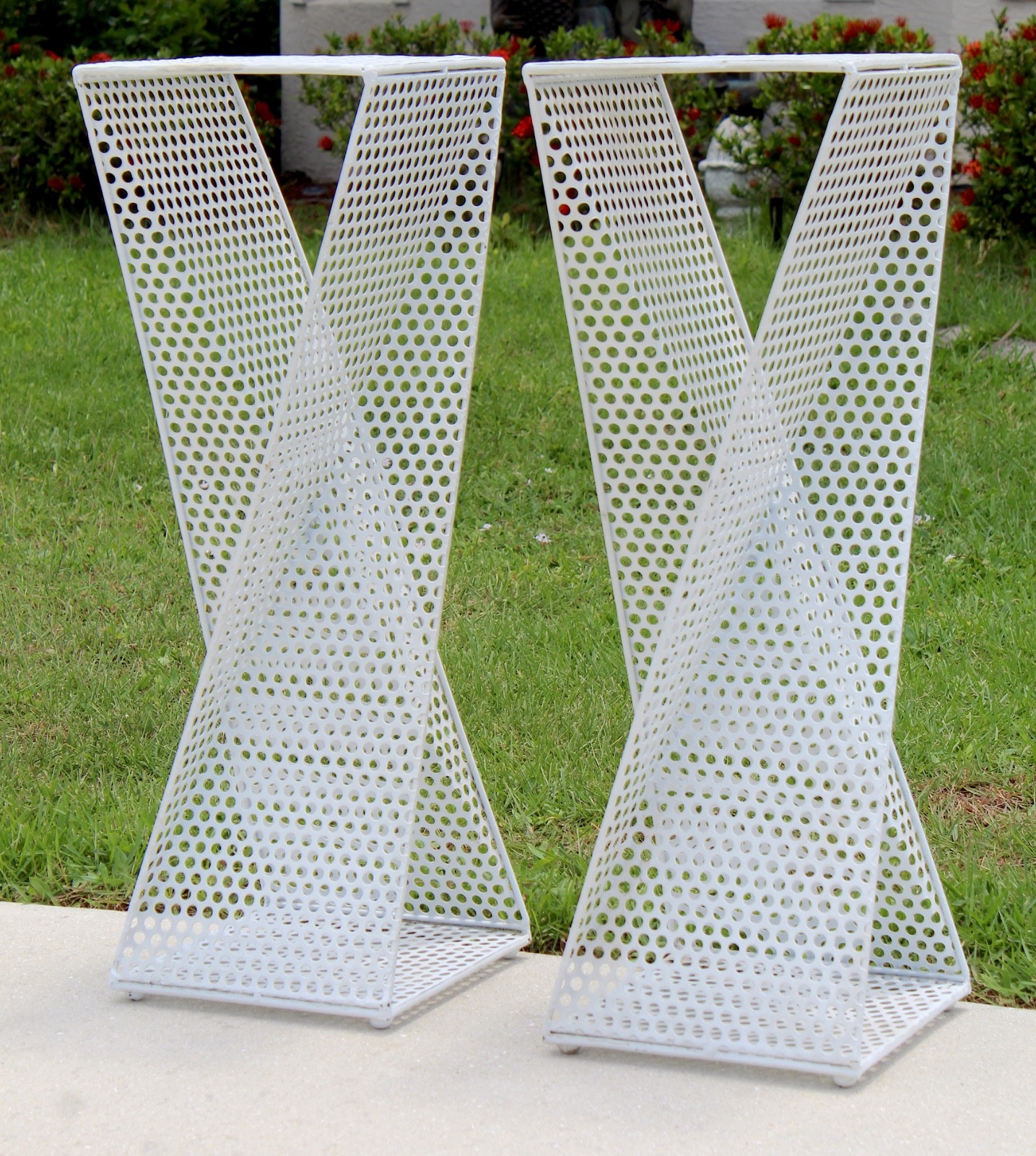 MCM Sculptural Perforated Metal Pedestals – Pair – Mathieu Matégot Style