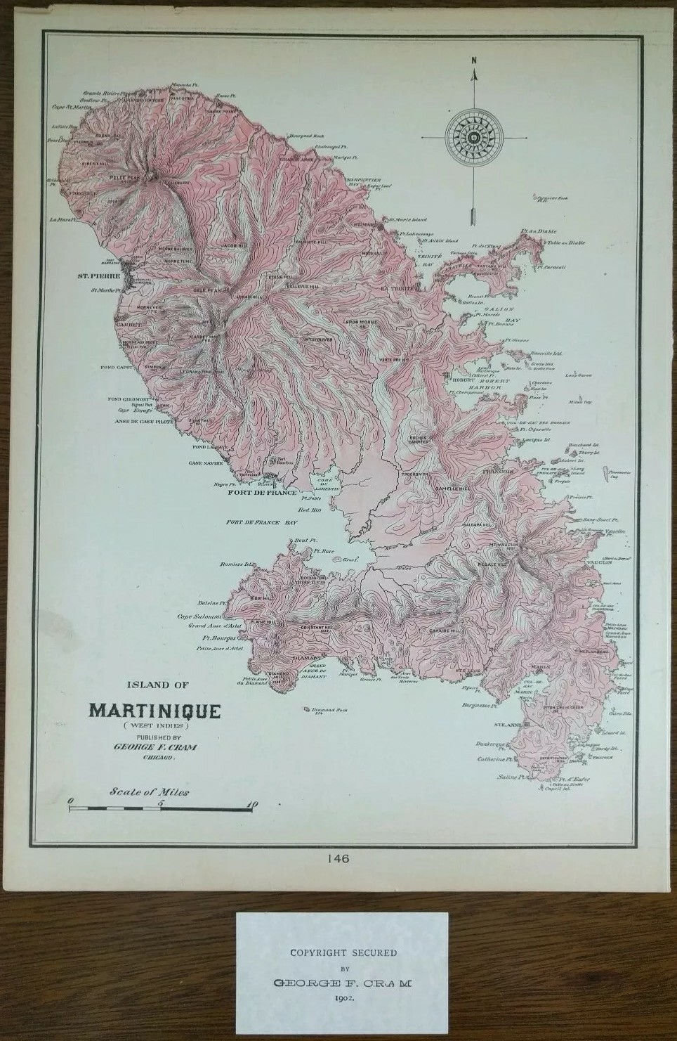 Vintage 1902 MARTINIQUE Map 11″x14″ ~ Old Antique Original LE LAMENTIN