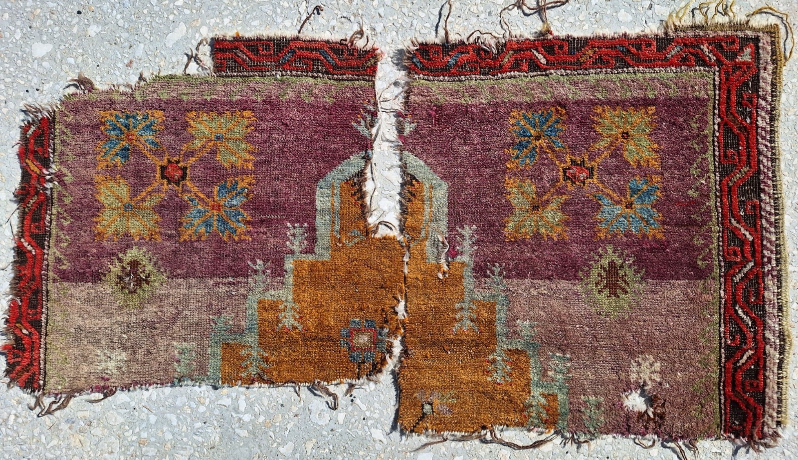 1900s Rare Collectible Antique Two Fragment Carpet , Anatolian HandMade Pile Rug