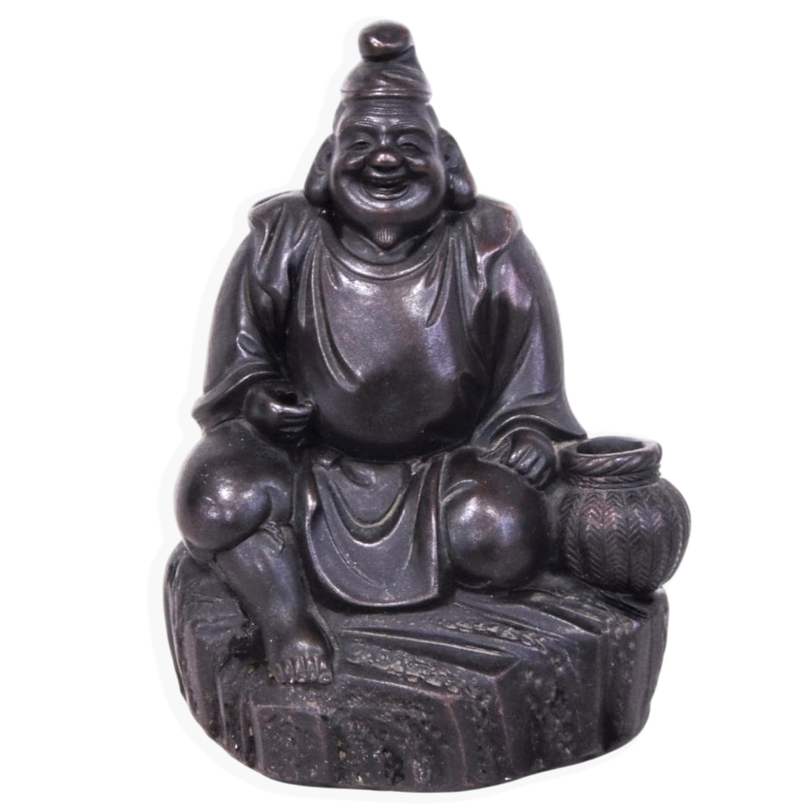 Antique Japanese Bizen Ebisu God Pottery Statue Ceramic Deity Figurine 8.1 inch