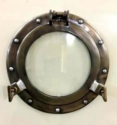 20″ Large Porthole Glass, Antique Brass Finish, Nautical Wall Decor, Port Hole