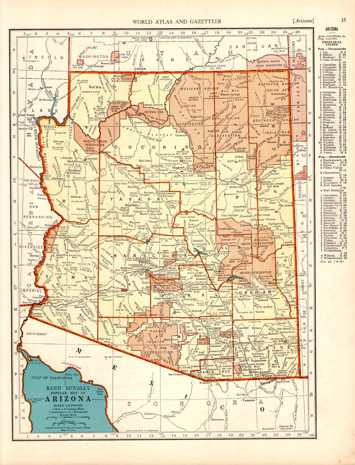 1940 Antique ARIZONA State Map Atlas Map of Arizona Gallery Wall Decor 1756