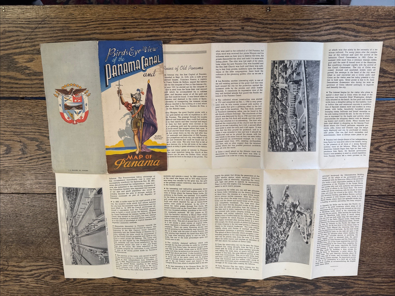 Vintage Bird’s Eye View of the Panama Canal & Map of Panama Balboa Pacific Ocean