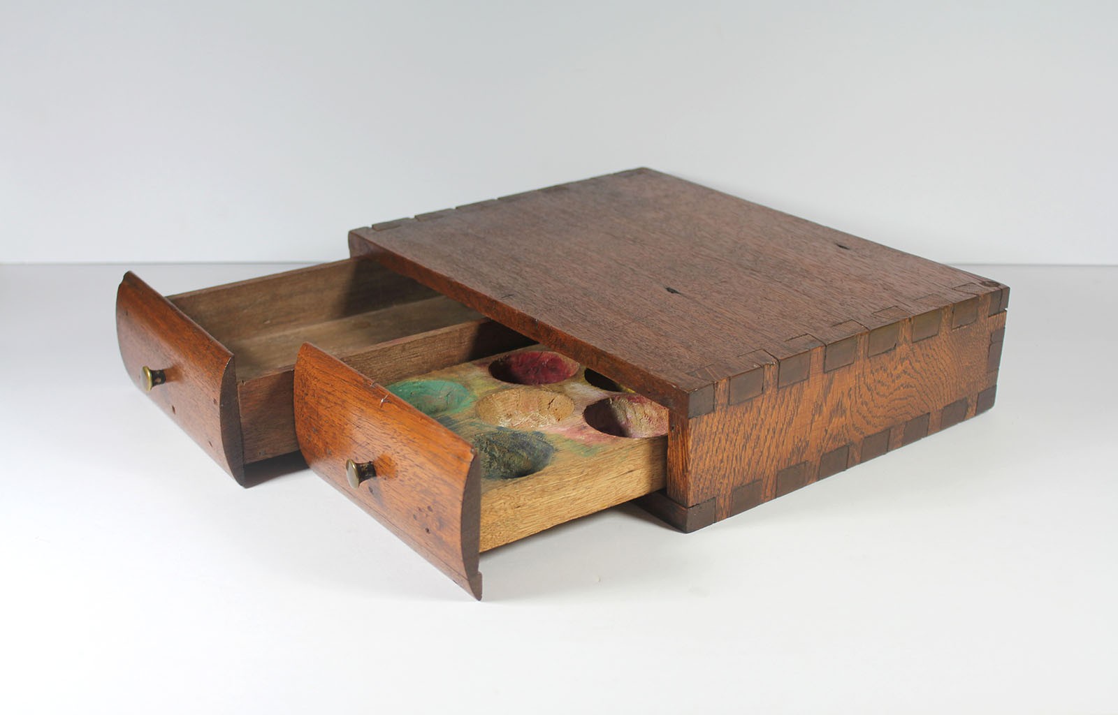 Antique ARTIST PAINT BOX with Drawers Painter Palette Walnut Wood Dovetail