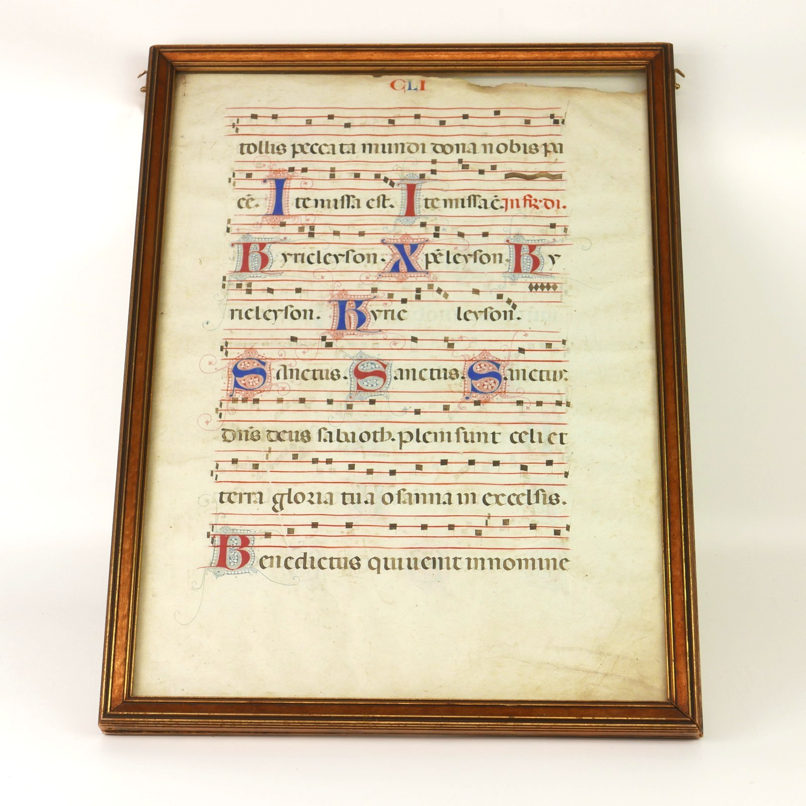 Antique Illuminated Manuscript Leaf Vellum Latin Music Gradual Double Side Frame