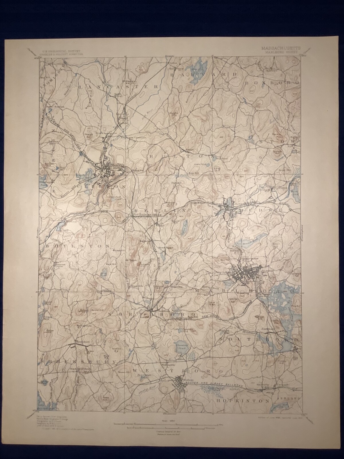 Original 1901 USGS map Marlboro, Marlborough, Westborough, Clinton, Hudson, MA