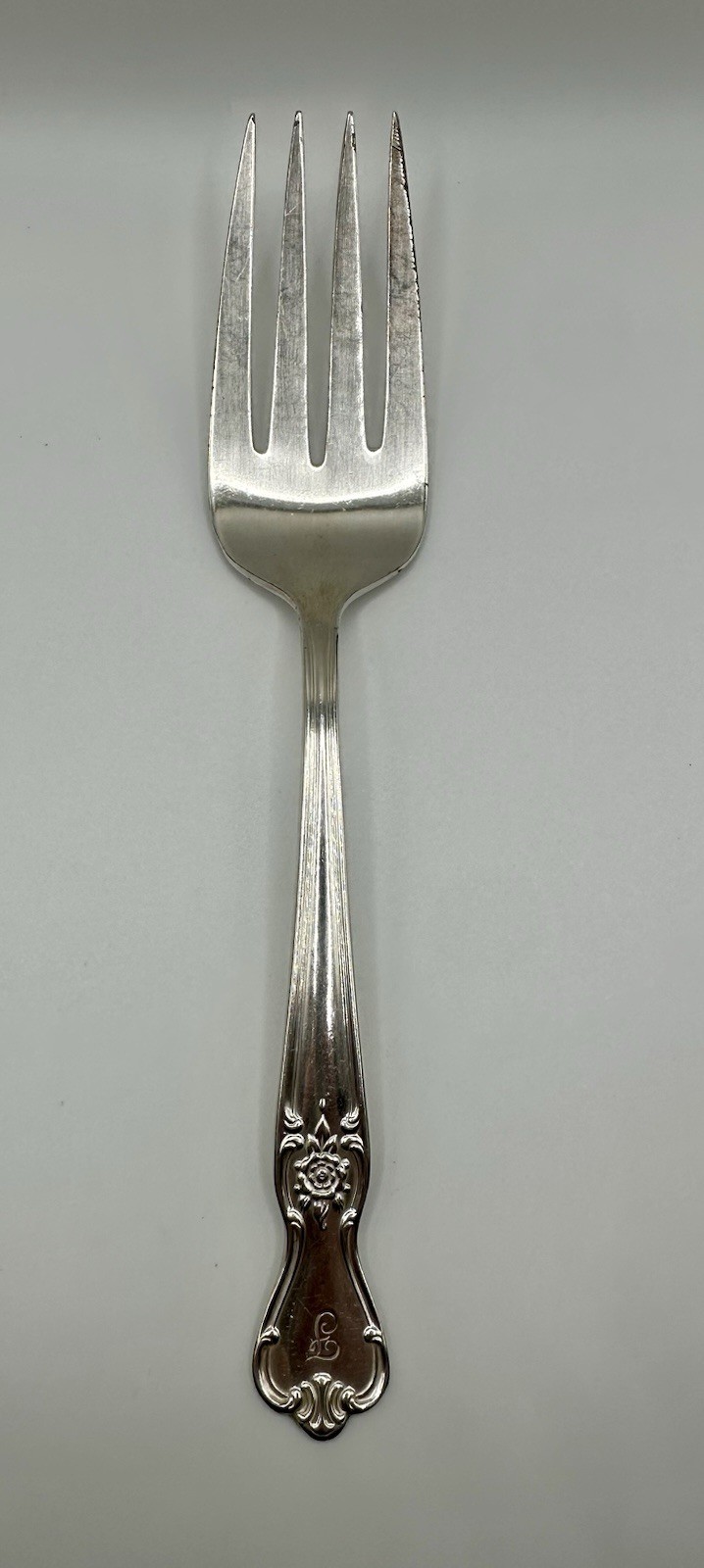 International Silver Old Company Plate “F” Signature Rose 8″ Serving Fork