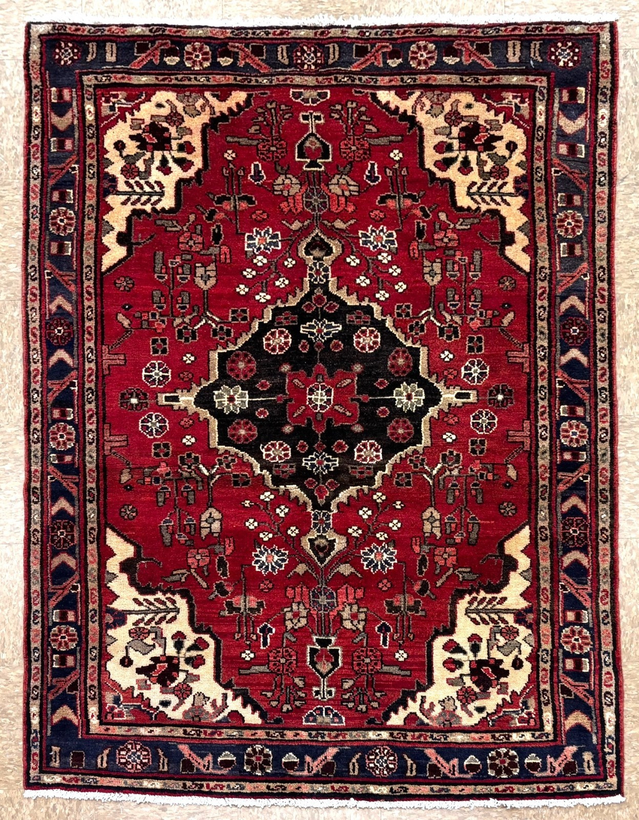 4×6 Vintage Hamedan Hand Knotted Wool Red Tribal Geometric Oriental Area Rug