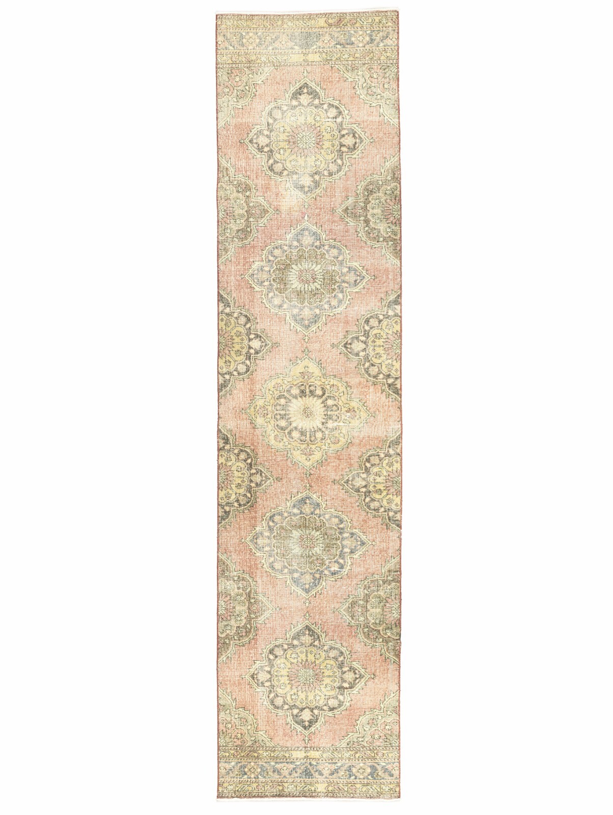 Dusty Rose Turkish Oushak Runner, Vintage Rug, Eclectic Hallway Decor, 3×12.9 ft