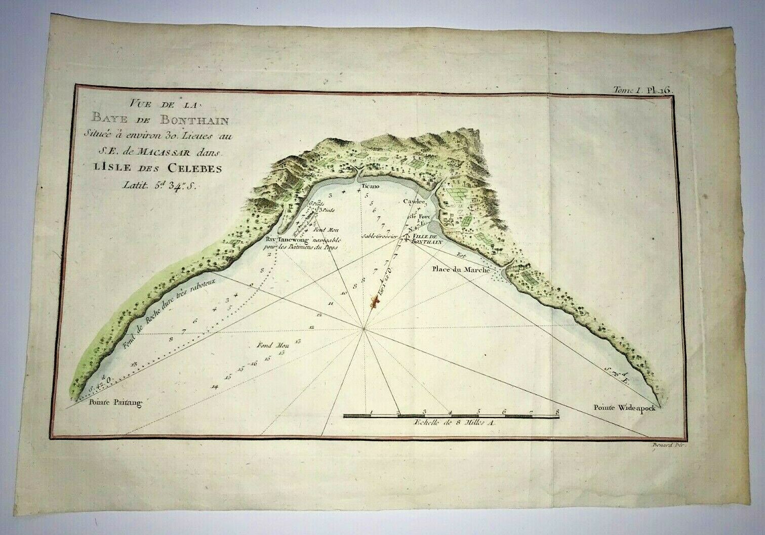 SULAWESI CELEBES ISLANDS BONTHAIN BAY 1780 JAMES COOK ANTIQUE ENGRAVED MAP
