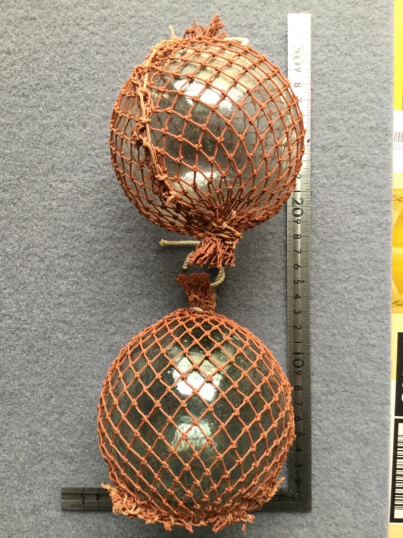 Vintage Glass Fishing Float Buoy Pair Light Green & Blue 11cm Diameter