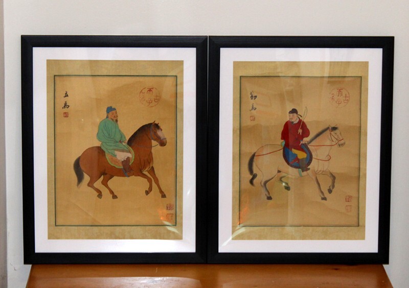 Pair of Chinese Paintings – Nobleman Riding Horses – Quing Dynasty