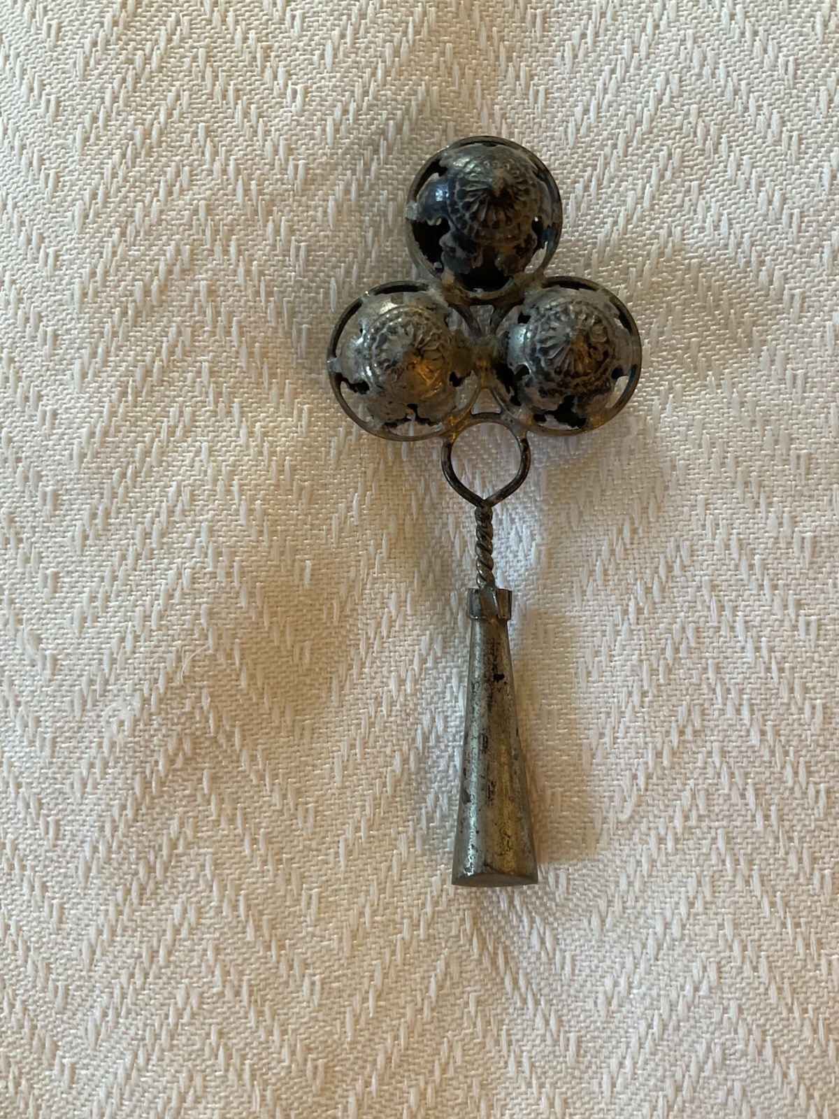 Antique Silver Child Baby Rattle Whistle Bells And Whistle Victorian