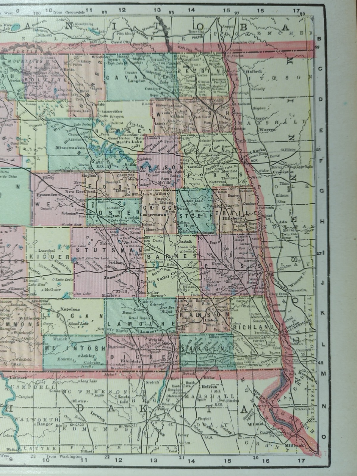 Vintage 1900 NORTH DAKOTA Map 14″x11″ ~ Old Antique Original BISMARCK FARGO SD