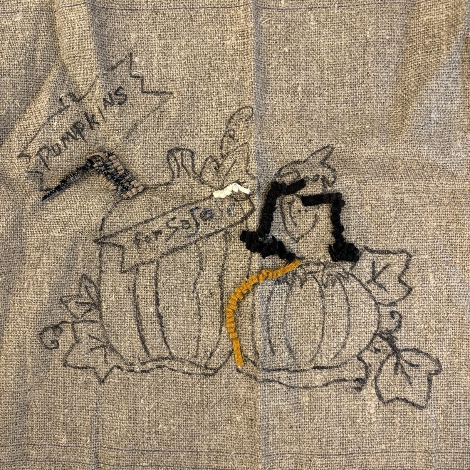 Primitive HALLOWEEN Wool Rug PATTERN Hand Hooked 21×14 UNFINISHED