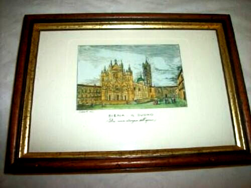 Italian Miniature Watercolor Painting Siena il Duomo 13th C Cathedral Gilt Wood