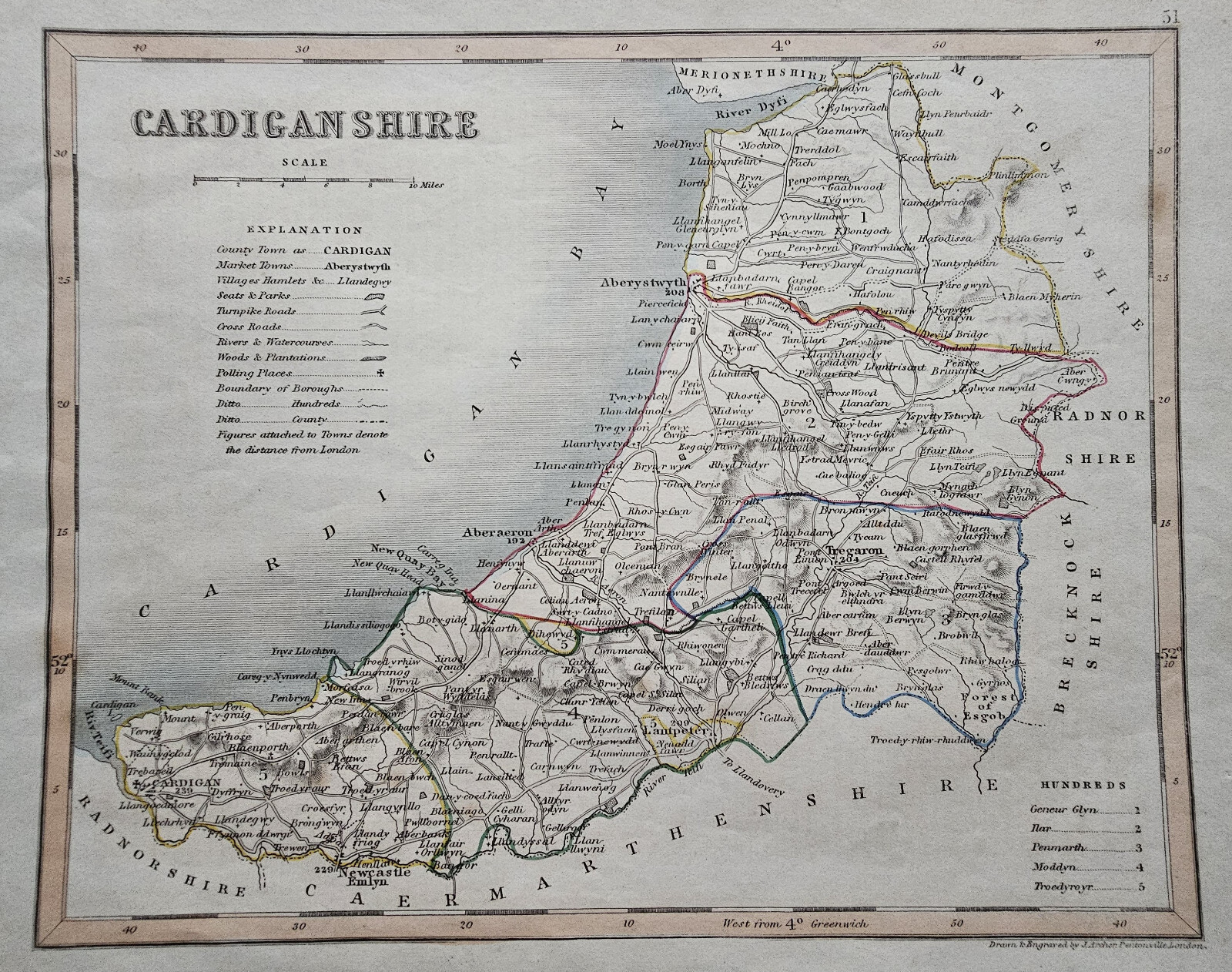 Antique Map of CARDIGANSHIRE, c1844 – Joshua Archer