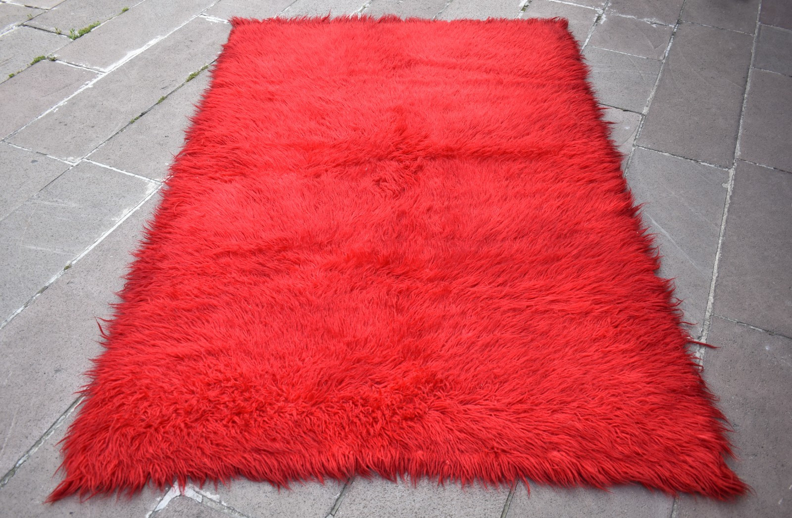 Vintage Turkish Rug 51” x 79” Anatolian Long Pile Tulu Red Shaggy Wool Rug