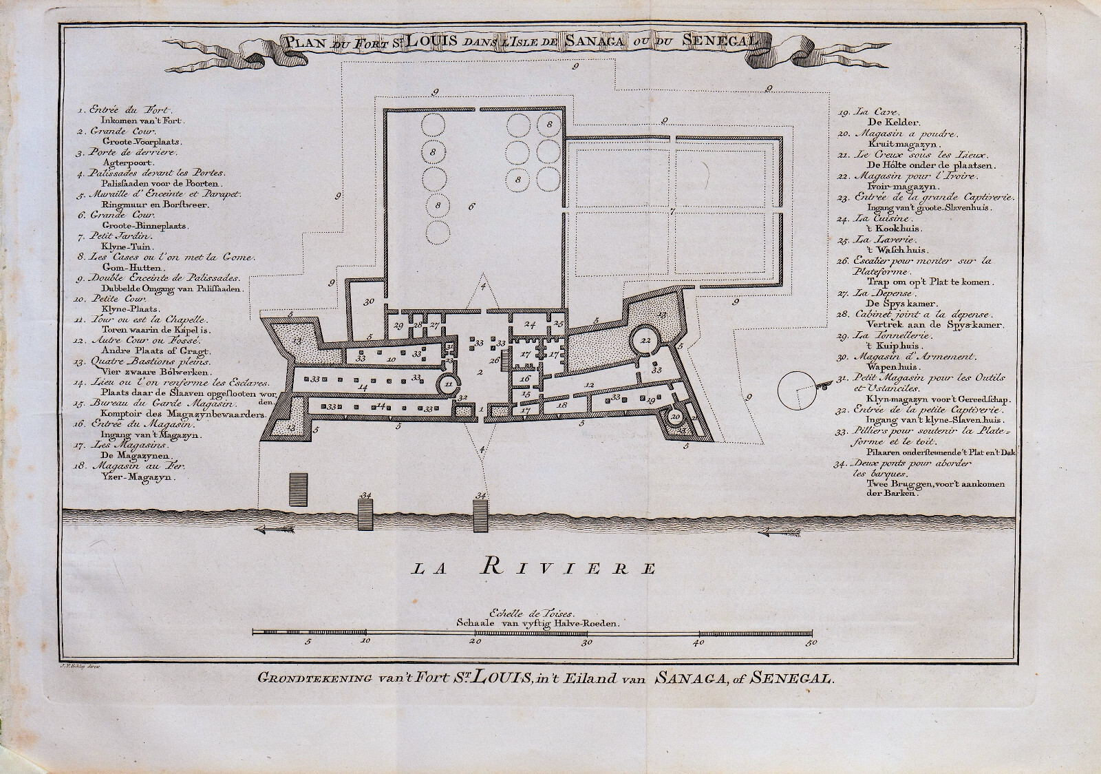 SENEGAL SANAGA “Grondtekening van’t fort S.T Louis” 1760 J. van der Schley