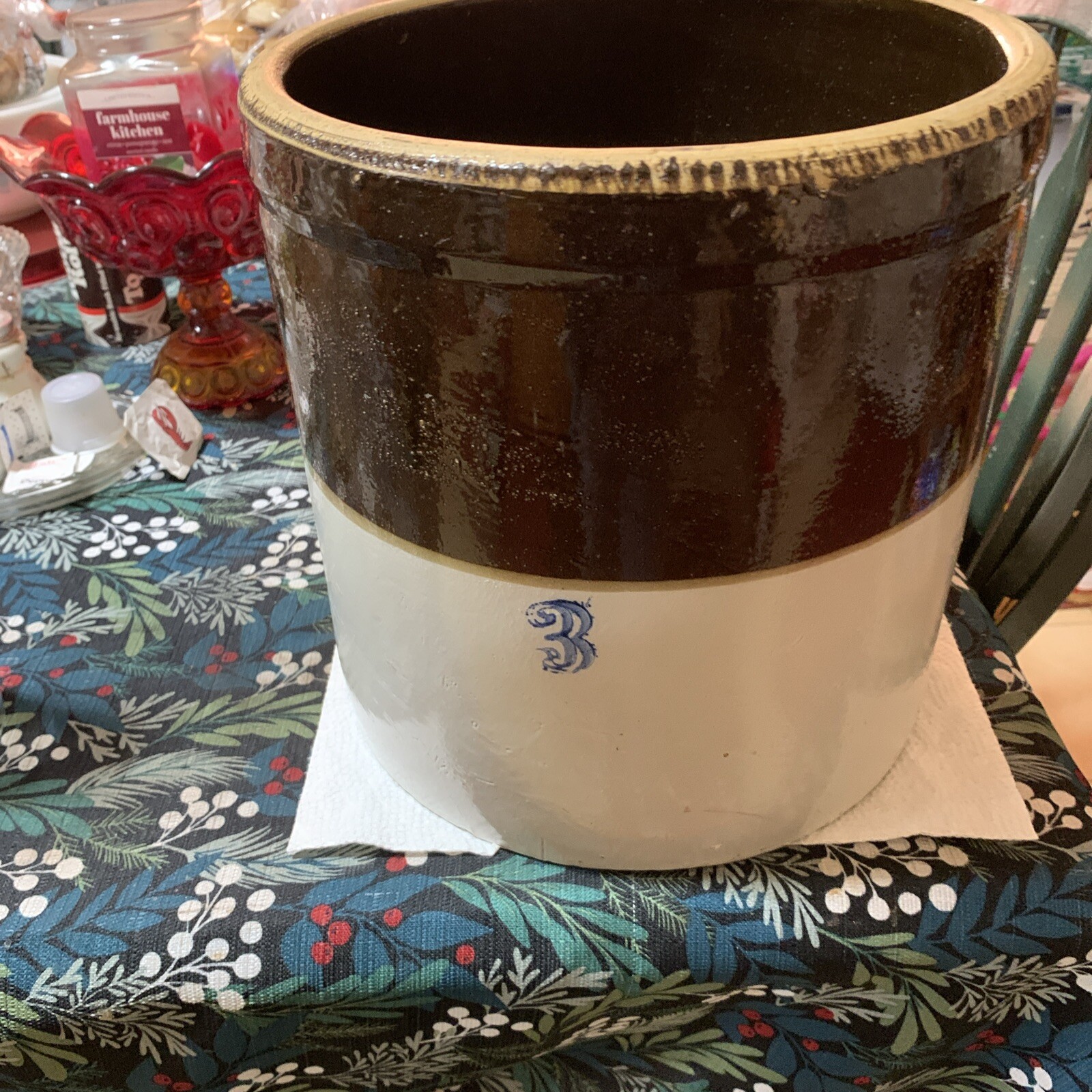 Vintage #3 Primitive Two Tone Stoneware Heavy Crock