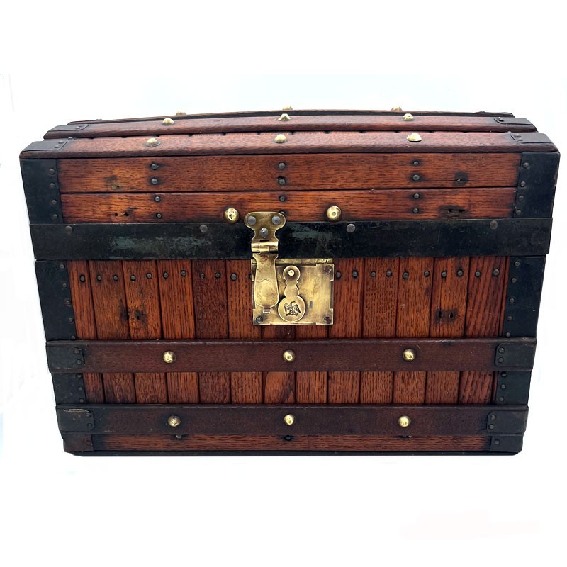 Rare Antique Salesman Sample Excelsior Oak Slat Trunk Original Not Refinished