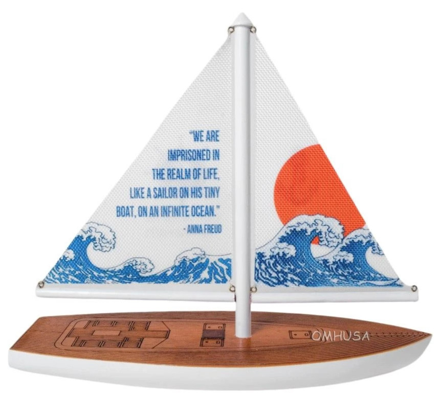 Small Souvenir Sailboat Sailing Ship Wood Model Yacht 10.2″ Fully Assembled New