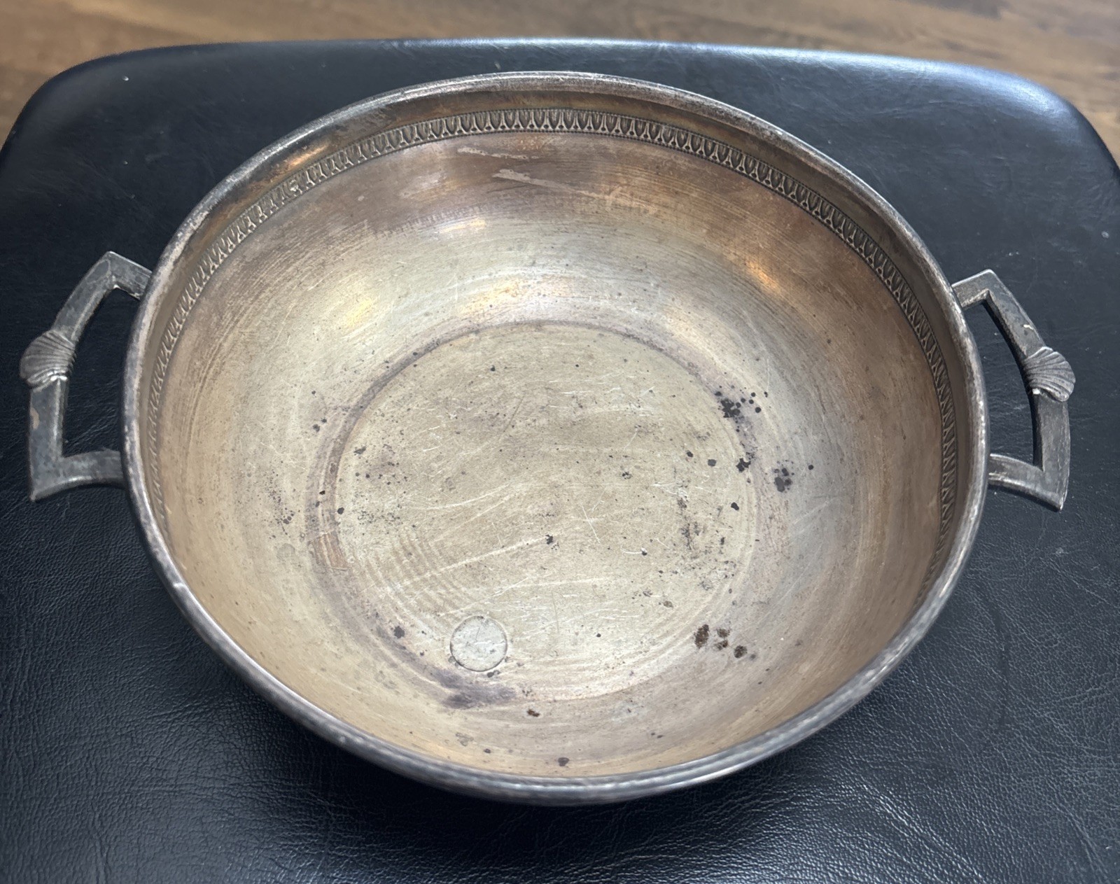 Antique/VTG Silver Plate Pedestal Bowl With Handle Rustic Marked