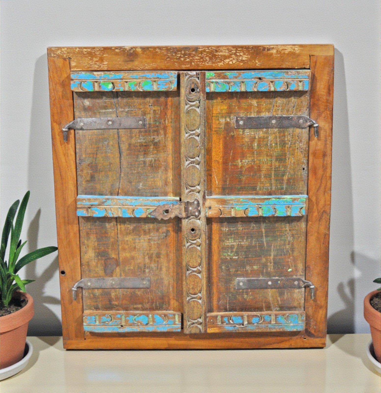 Antique Wooden Wall Décor Window Panel Frame Original Old Hand Crafted