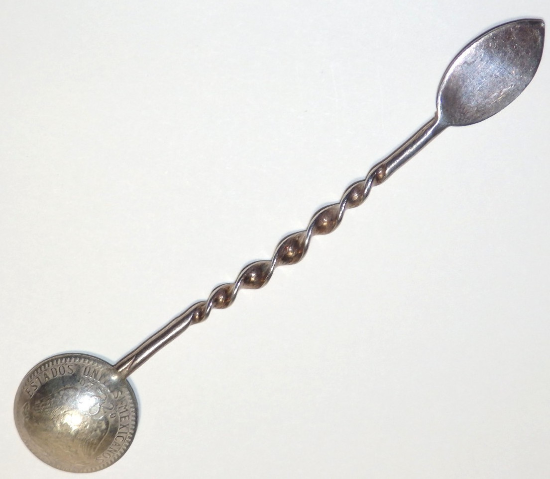 Vtg Sterling Silver .925 Mexican Aztec 20 Centavos Coin Souvenir Spoon 6.42g