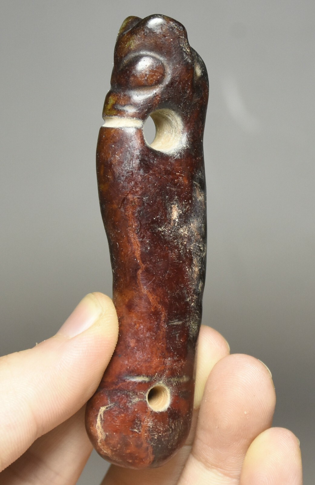 9CM China Hongshan Culture Old Jade Carve Pig Dragon Hook Gou Amulet Pendant