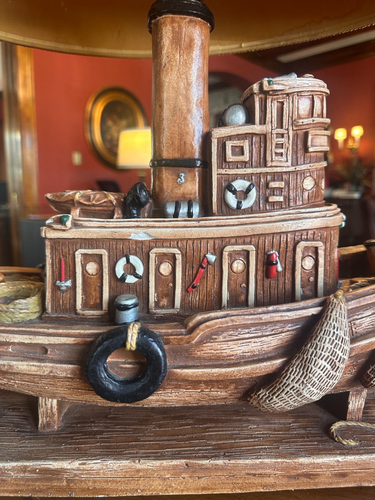 Apsit Bros Tugboat Lamp “Albatross” –20.5″ Nautical Folk Art beach house LARGE