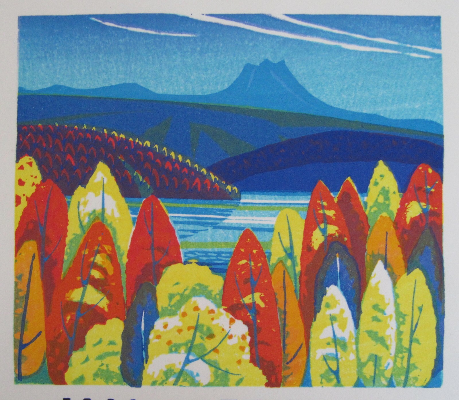 Watanabe calendar woodblock October 1994 print Shuzo Ikeda – Autumn Lake