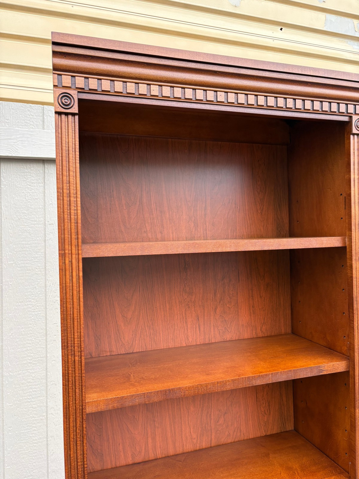 67735 Elegant Maple Bookcase with Decorative Trim and Five Shelves