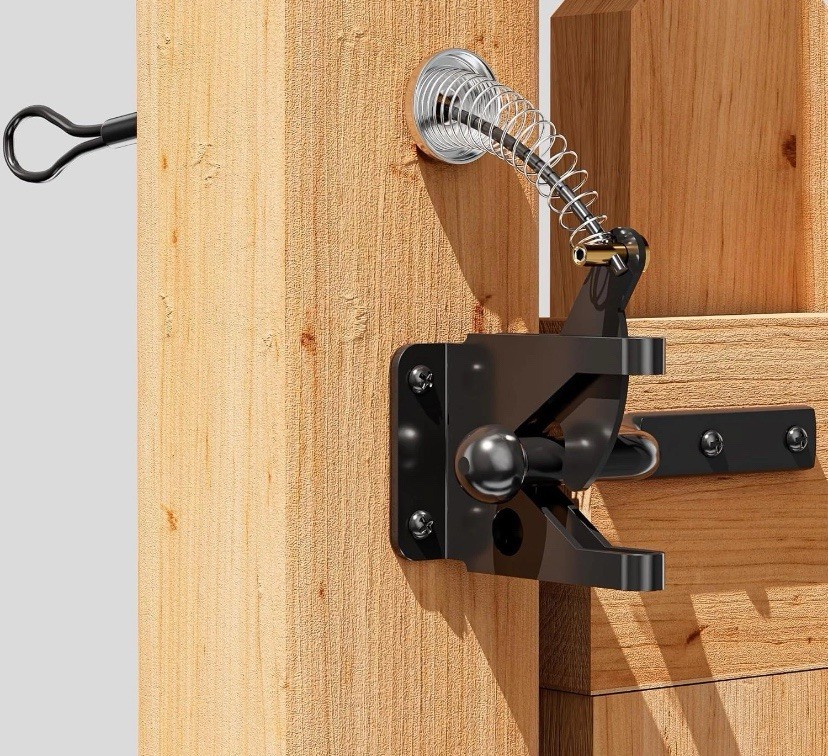 skysen Self Locking Fence Gate Latch Carbon Steel Black/Lock Post Mount Black