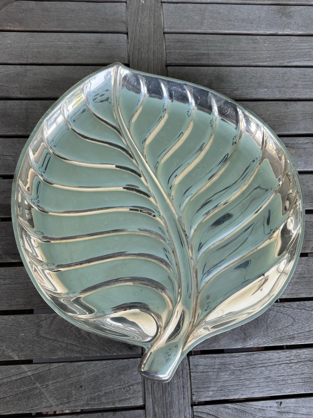 Vintage IS Silver Co Palm Leaf Serving Tray Silverplate Hollywood Regency 15”