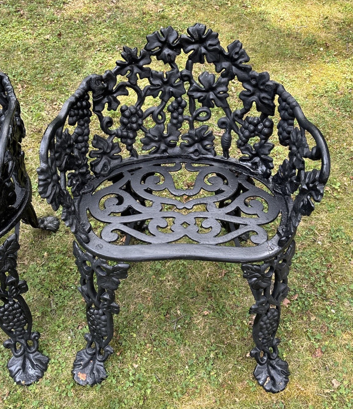 Antique Victorian Grape & Leaf Vine Cast Iron Patio Garden Arm Chair Seat