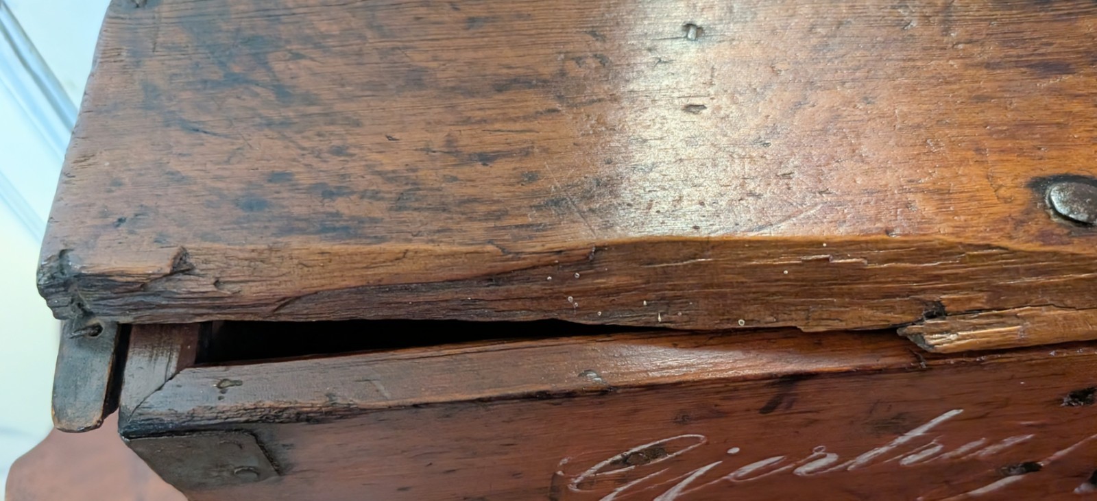 Antique 18th Century Dovetailed Document Chest Box ~ Hand Forged Strap Hinges