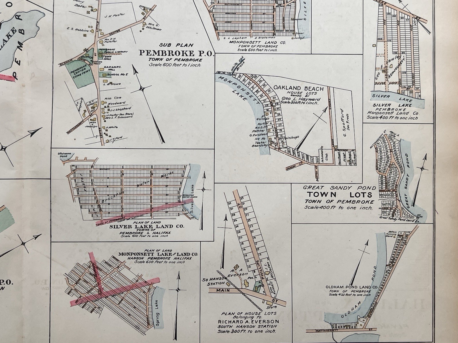 Orig 1903 Map Halifax + Plympton,Silver Monponsett Lake,Stump Pond,MA Mass,Old