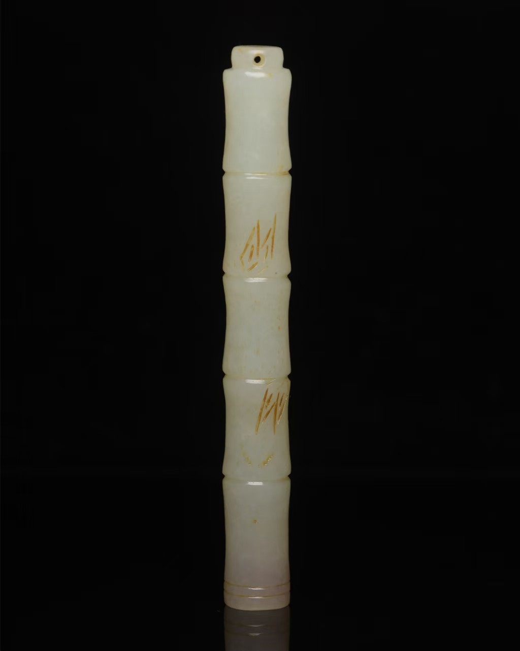 Genuine Hetian Jade Pendant Certificate Carved Feather tube Feng Shui Gift 628