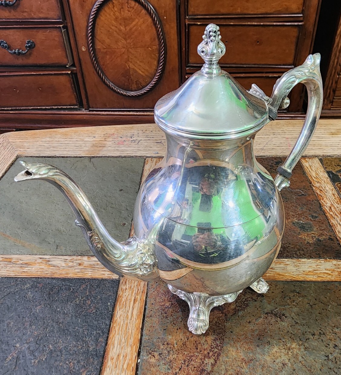FB ROGERS c1883 SILVER ON COPPER MODEL 2391 CROSS OVER CROWN👑 TRADE MARK TEAPOT