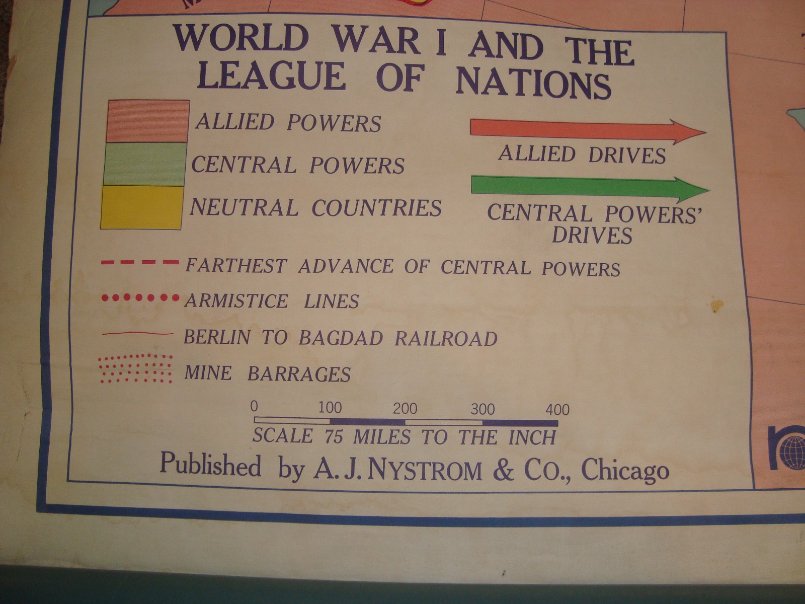 Working Pull Down Classroom Map Quillen Johns World War 1 and League of Nations