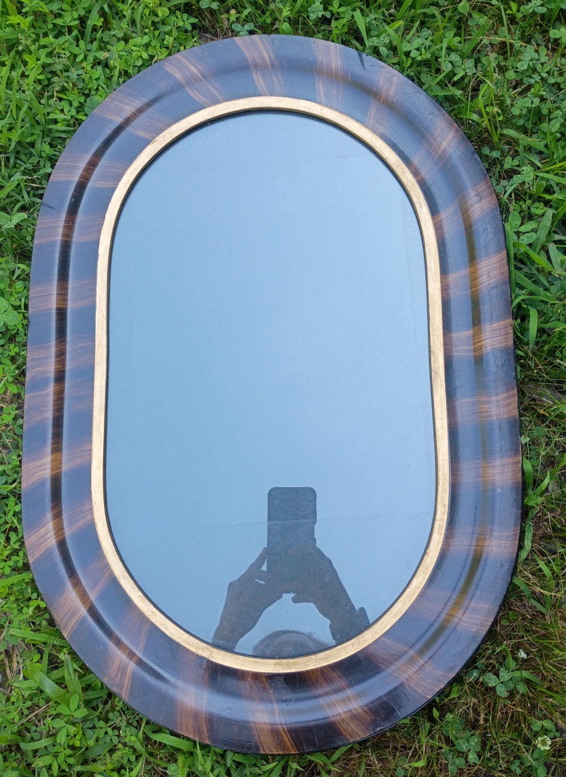 AntiquePictureFrameEdwardianTortoiseFauxGrainPaintedWoodOgeeOvalVictorian 17×25″