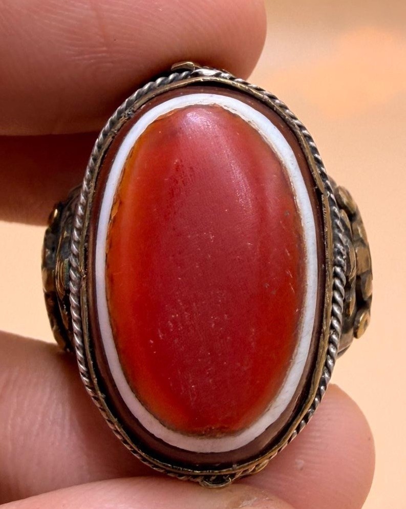 Antique Unique Roman Silver Carnelian Agate Stone Ring
