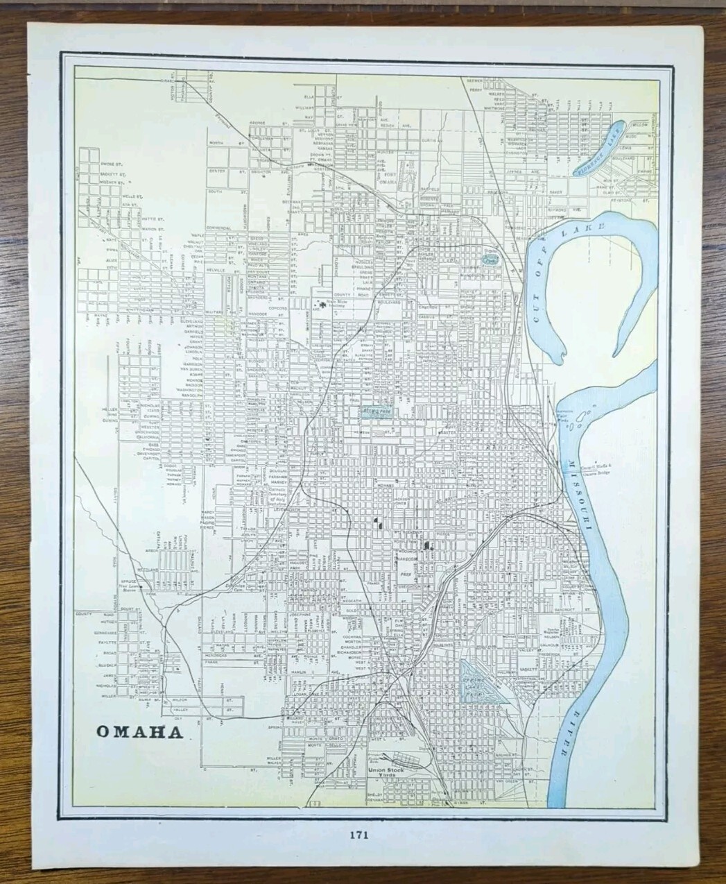 Vintage 1893 OMAHA NEBRASKA NE Map 14″x11″ Old Antique Original GOLD COAST