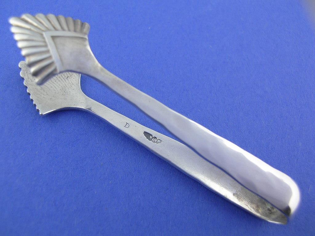 Unusual Sterling SHIEBLER Serving Tongs w/ hammered finish AESTHETIC ~no mono