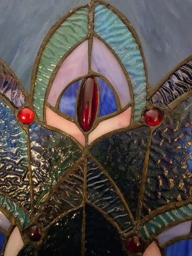 Antique Unique Handmade Peacock Stained Glass 20″ Tall Fireplace Front