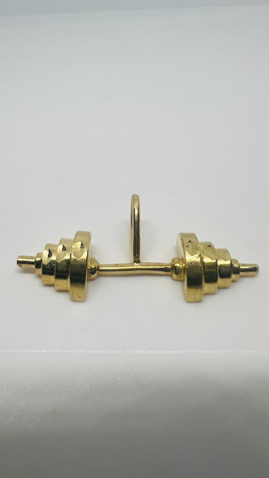 14K Solid Gold Dumbbell Pendant, 3D Fitness Charm, Weightlifting Gym Necklace