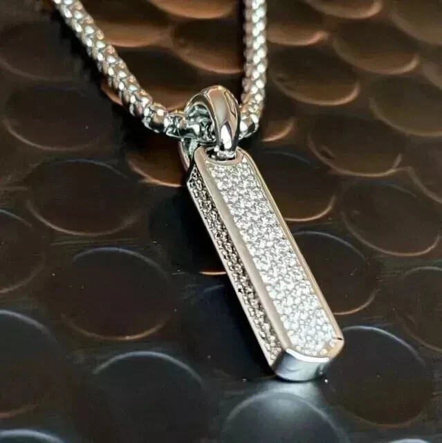 Men’s 6.00Ct Round Cut Lab Created Diamond Bar Charm Pendant Real 925 Sterling
